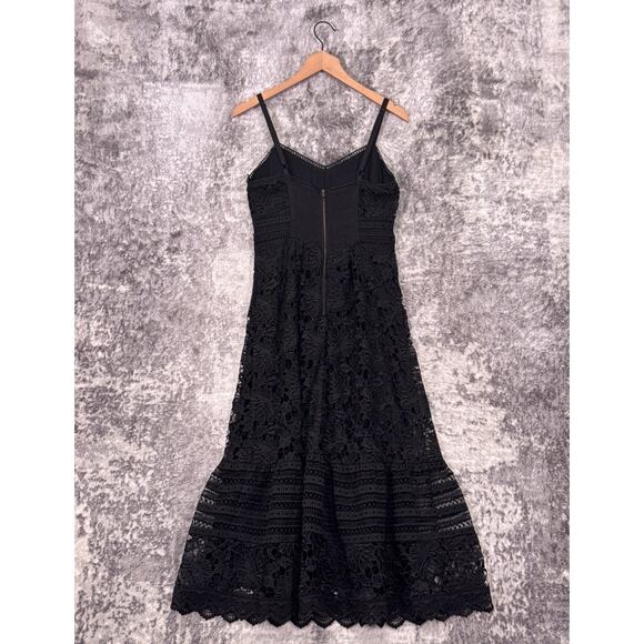 Anthropologie Dress 4 Womens Black Lace Scallop Hem Sleeveless Midi - Picture 3 of 8